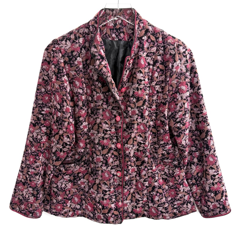 Vintage Pink Floral Tapestry Size M Button Up Blazer Jacket Whimsigoth Artsy